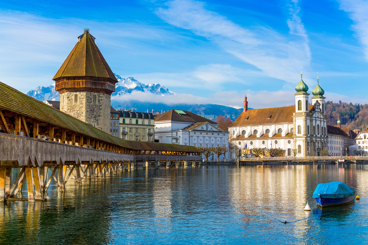 Lucern’s covered Chapel Bridge - Lucerne, Switzerland